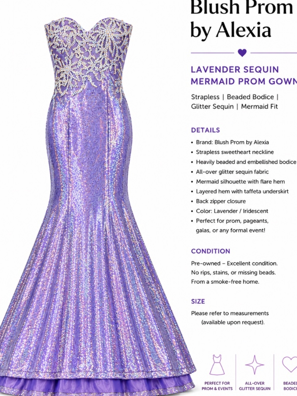 Blush Prom by Alexia, Lavender Iridescent Mermaid Gown